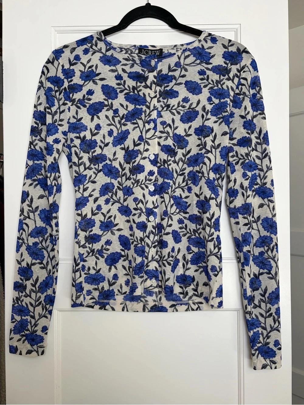 NWT J. Crew Sheer Mesh Floral Cardigan In Blue/White (Small)